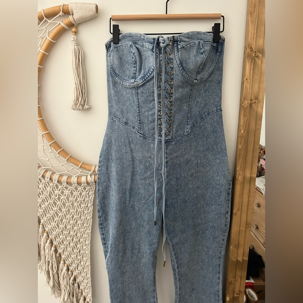 Fashion Nova Denim Corset-Style Women Jumpsuit